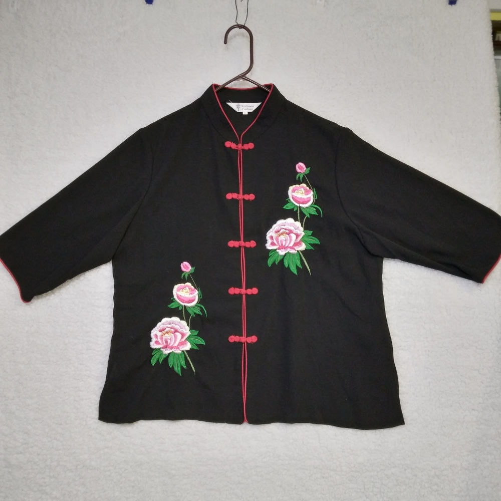 Richness Fashion Semi-Sheer Black Embroidered Jacket, size XXXL